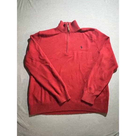 Polo Ralph Lauren Other - VINTAGE Polo Ralph Lauren Men Sweater XL Red Logo Embroidered 1/4 Zip Mock Neck